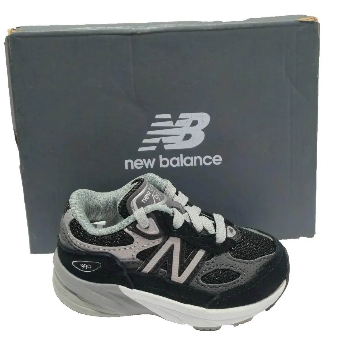 New Balance Toddler Kids 990v6 Lace Sneakers Shoes Black Silver Size 4