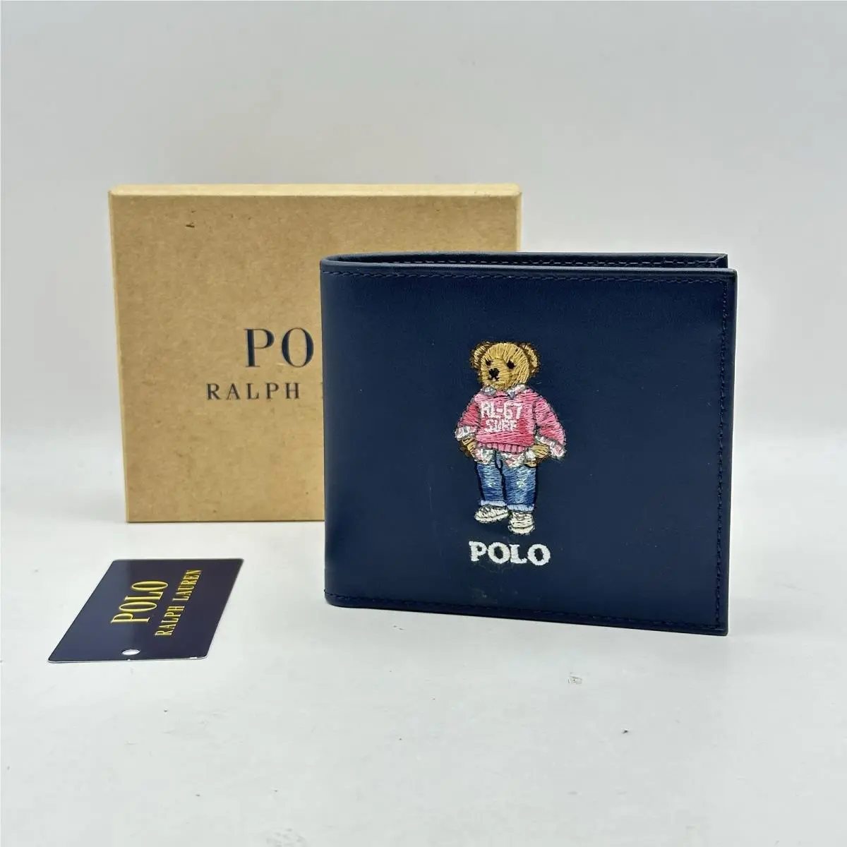 Polo Ralph Lauren Mens Polo Bear Surf Billfold Wallet Leather Black Multi