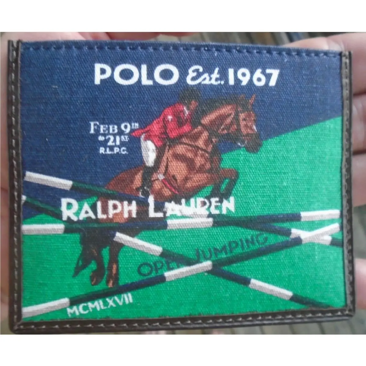Polo Ralph Lauren Equestrian Graphic Canvas Leather Card Case Wallet