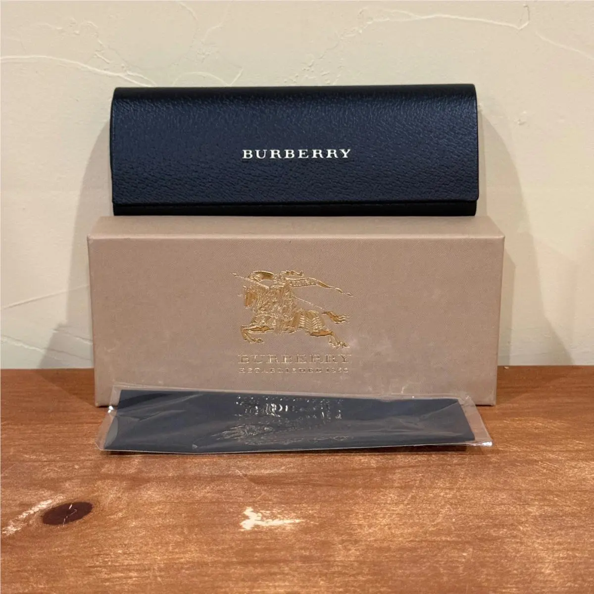 Burberry Black Leather Eyeglass Case Embossed Logo Box Cleaning Cloth Only