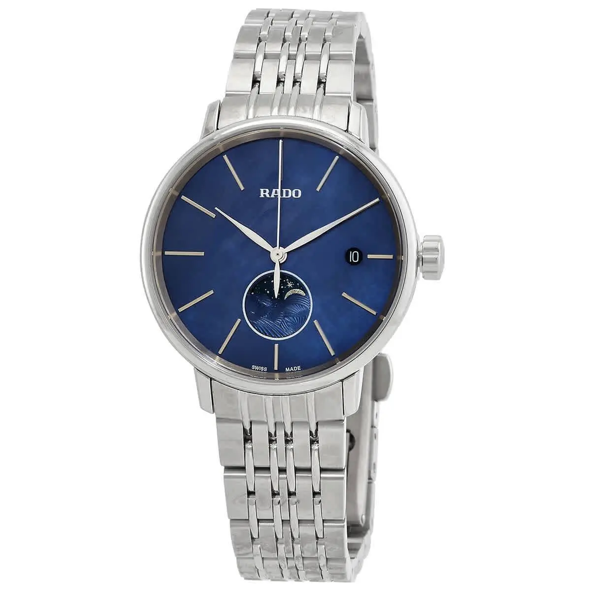 Coupole Classic Moonphase Quartz Blue Mop Dial Ladies Watch R22883913 by Rado