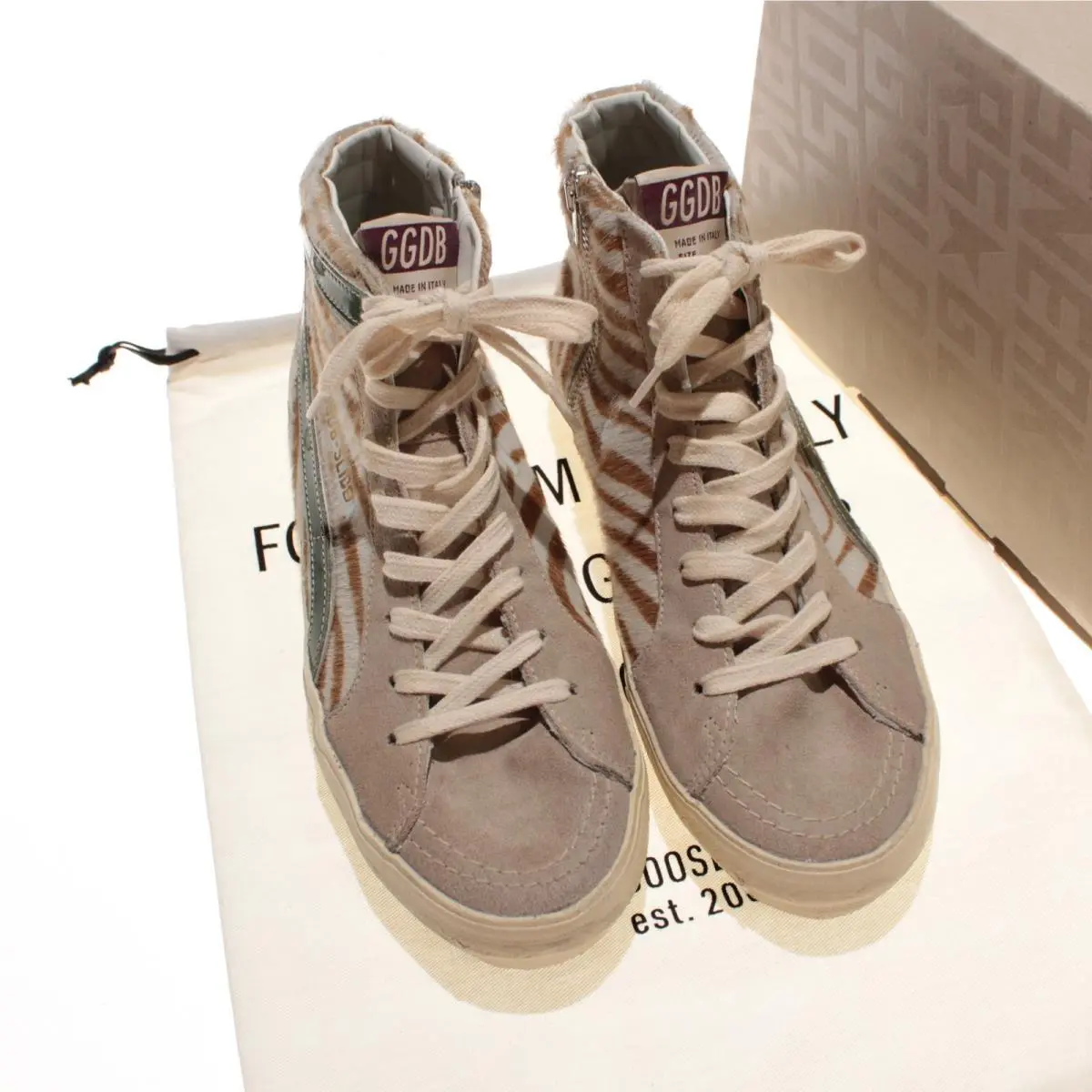 Golden Goose Slide Lace Up Sneakers Size 40 US 10 in Ivory Suede