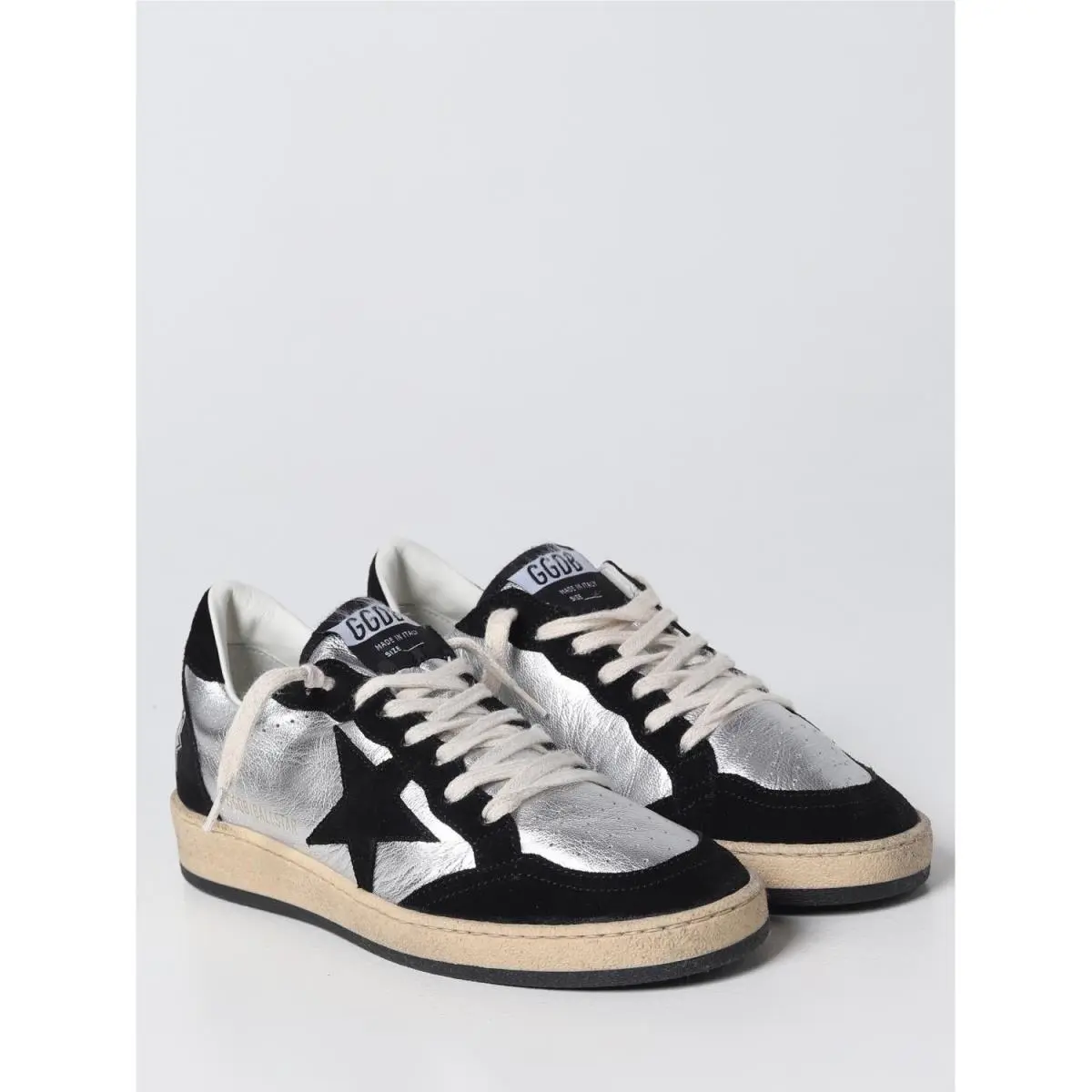 Golden Goose Ball Star Silver Black Leather Suede Low Top Sneakers Shoes
