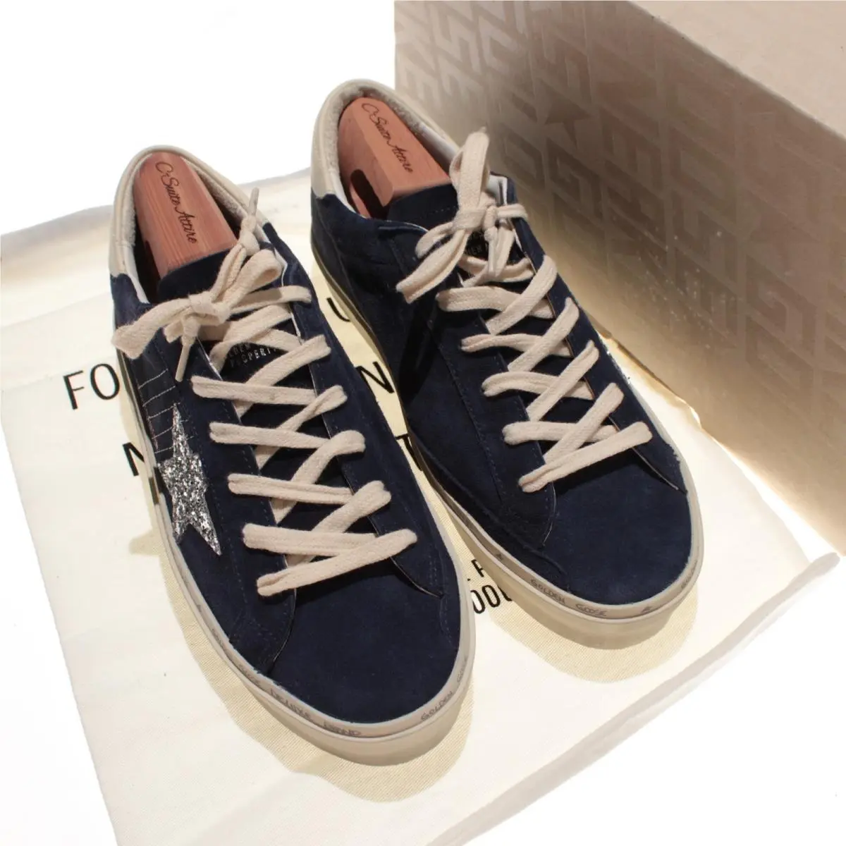 Golden Goose Hi Star Lace Up Sneakers Size 40 US 10 in Blue Suede