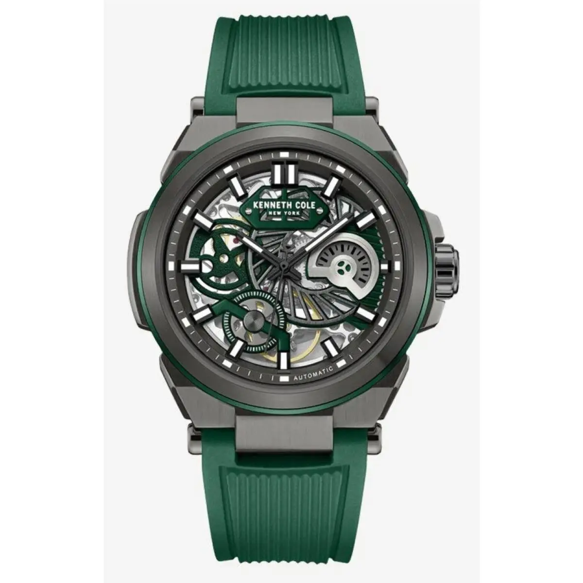 Kenneth Cole KCWGZ0065603 Mens Automatic Skeleton Watch Green Silicone Strap
