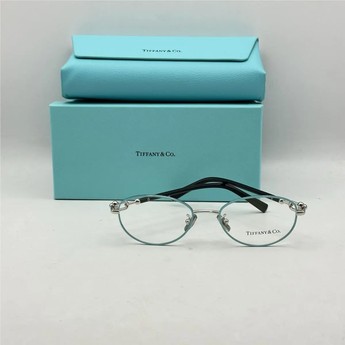 Tiffany Co Womens Oval Metal Front Eyeglasses TF1176D Blue On Silver