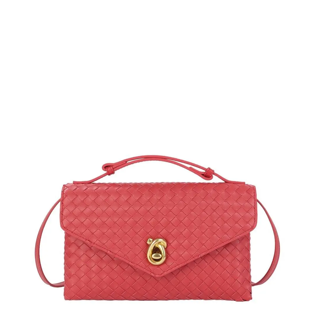 Tiffany Fred Paris Intrecciato Leather Shoulder Bag Women`s Red