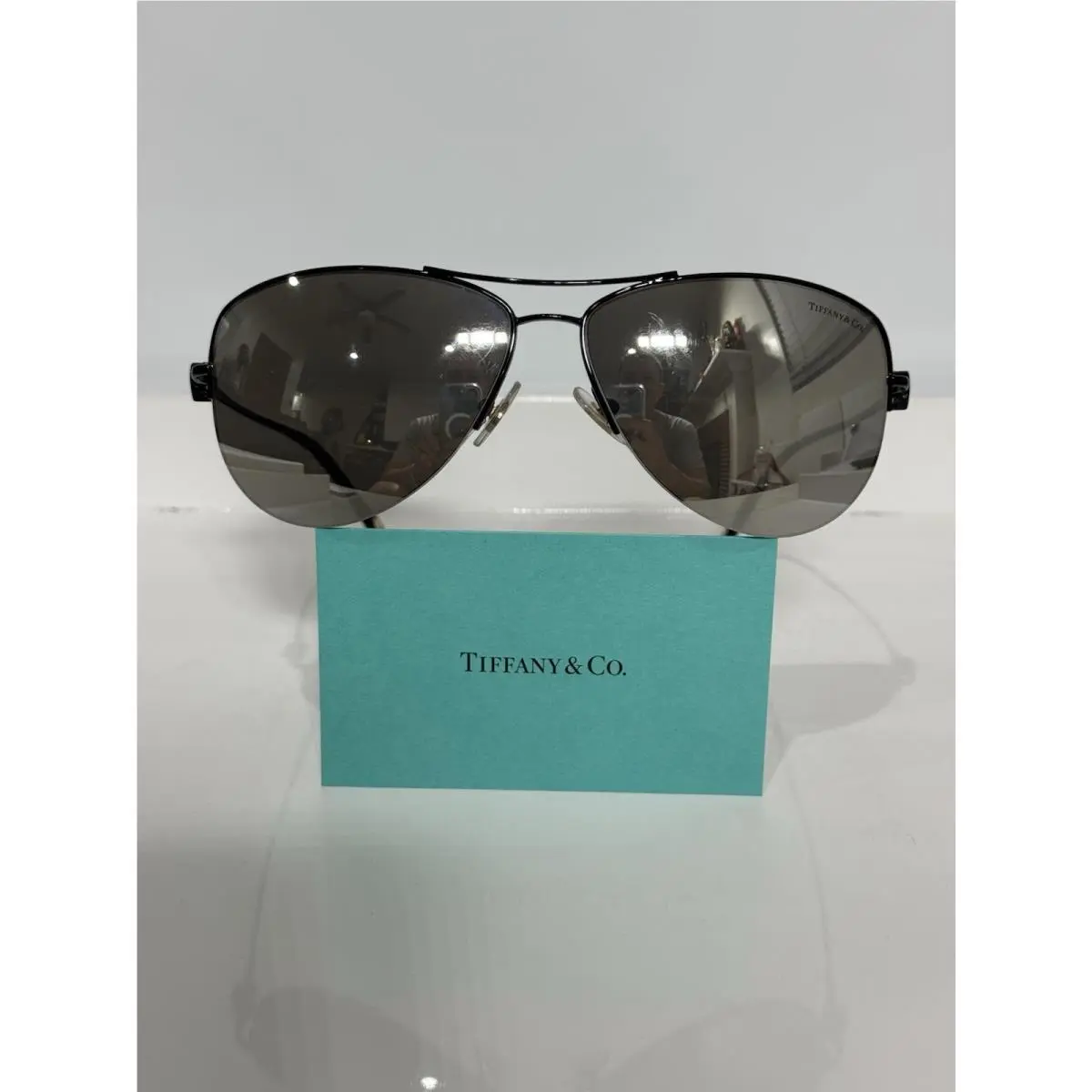 Tiffany Co. 3021 Black Aviator Semi-rimless Silver Silver Mirror Sunglasses