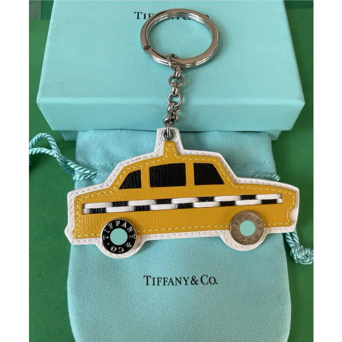 Tiffany Co. Yellow Taxi Cab York Leather Keychain Keyring Made in Italy
