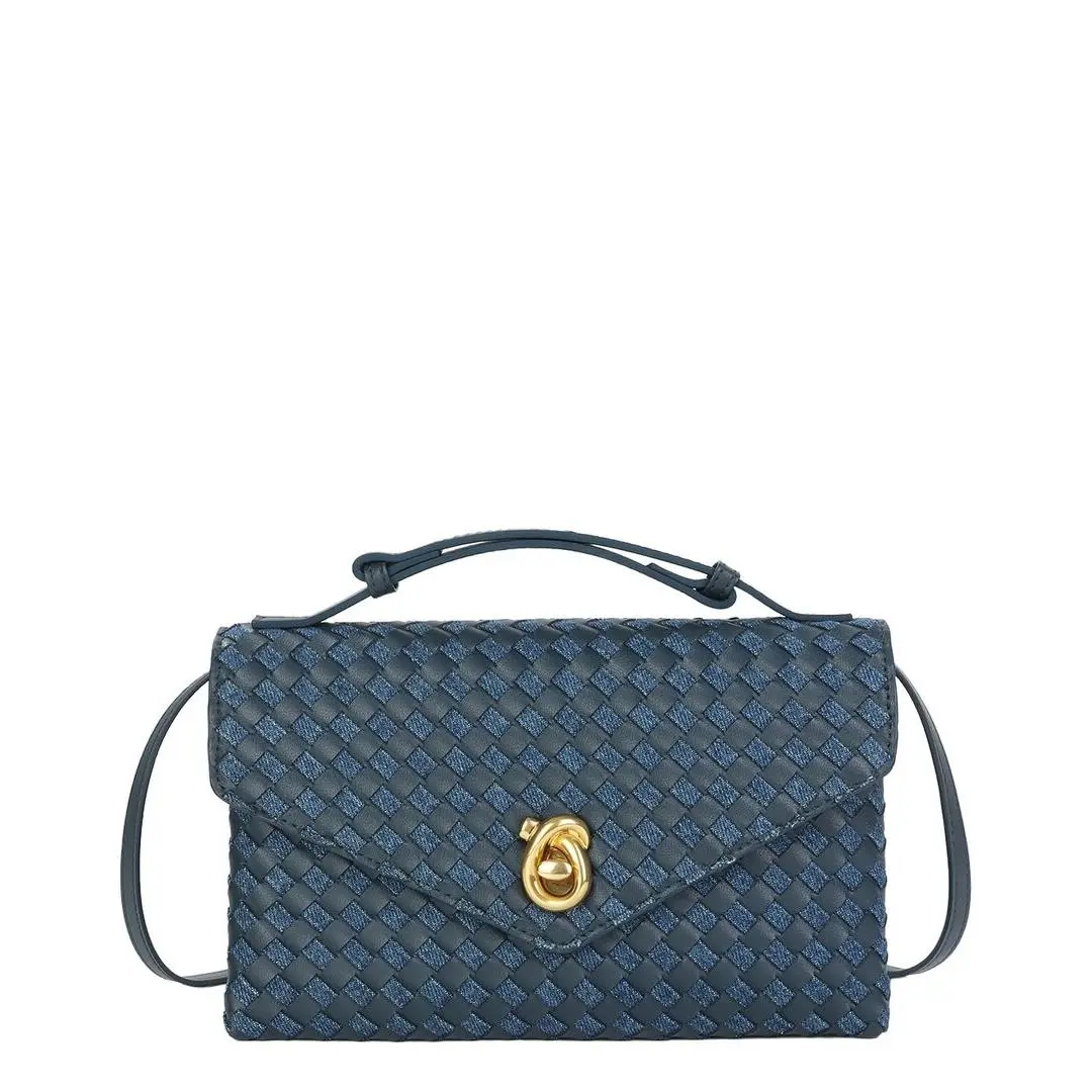 Tiffany Fred Paris Intrecciato Leather Shoulder Bag Women`s Navy