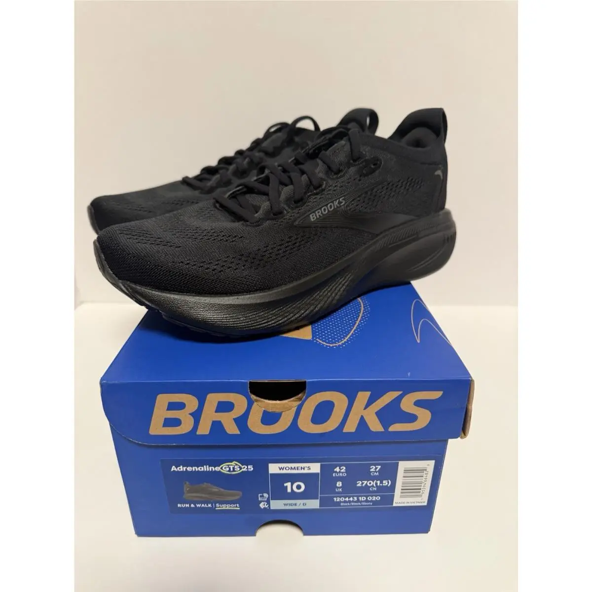 Brooks Adrenaline Gts 25 Women’s Size 10 Wide Running Shoes Black/black/ebony