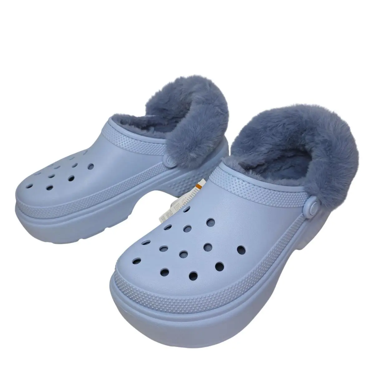 Crocs Platform Lined Clogs Cozy Fur Slides Blue Size M11 Slippers Chunky Fun
