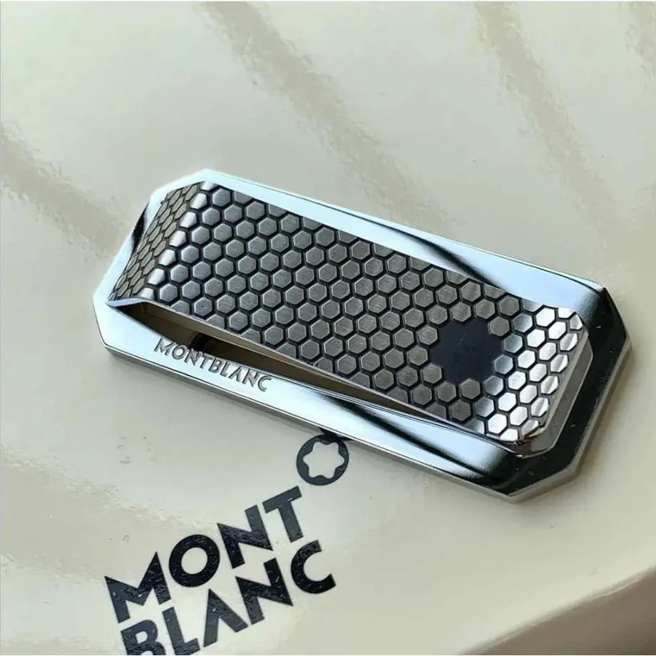 Money Clip Honey Comb Stainless Steel Onyx Silver Mb Luxury Accessory For Men by Montblanc