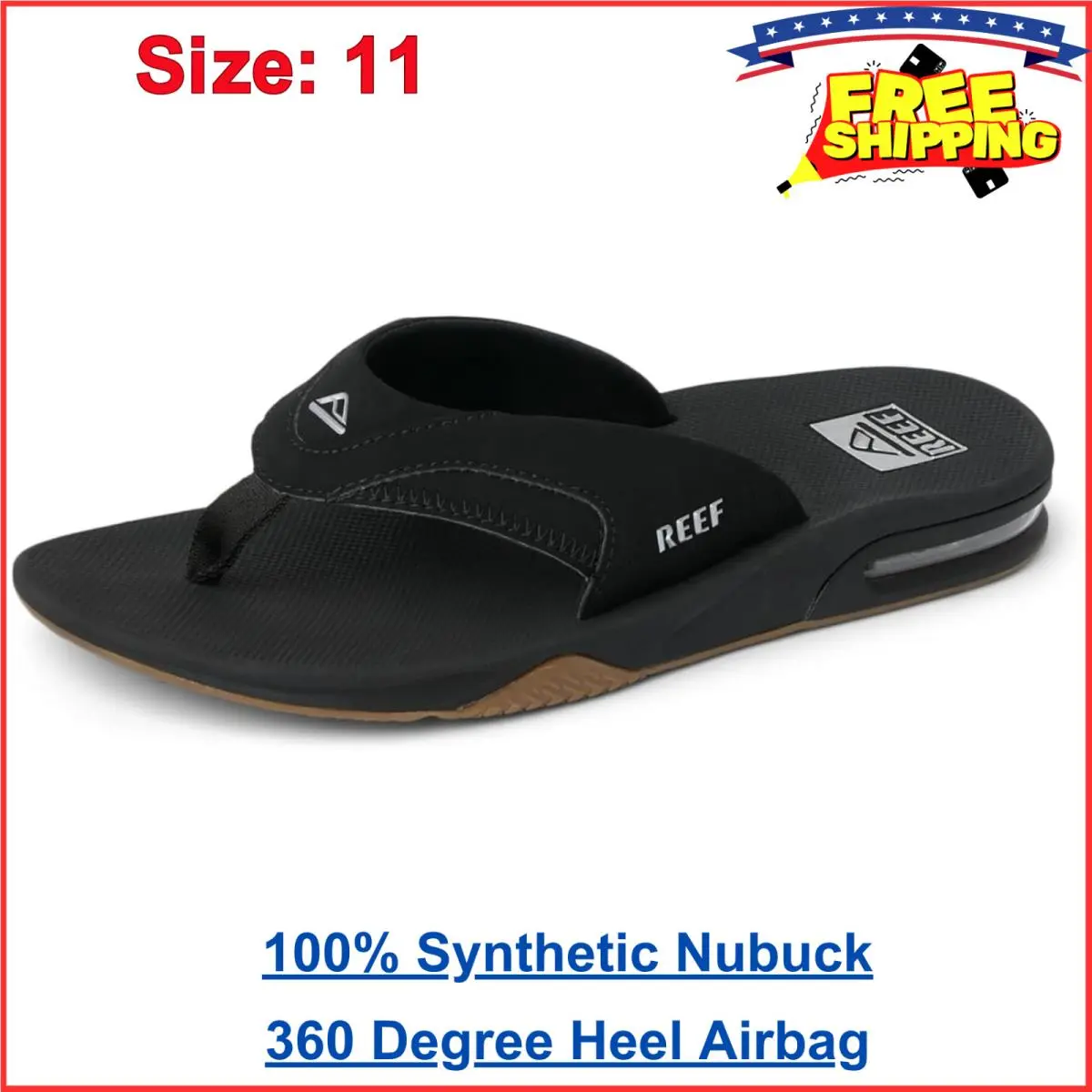 Men`s Fanning Bottle Opener Flip Flops Padded Jersey Liner Rubber Black by Reef