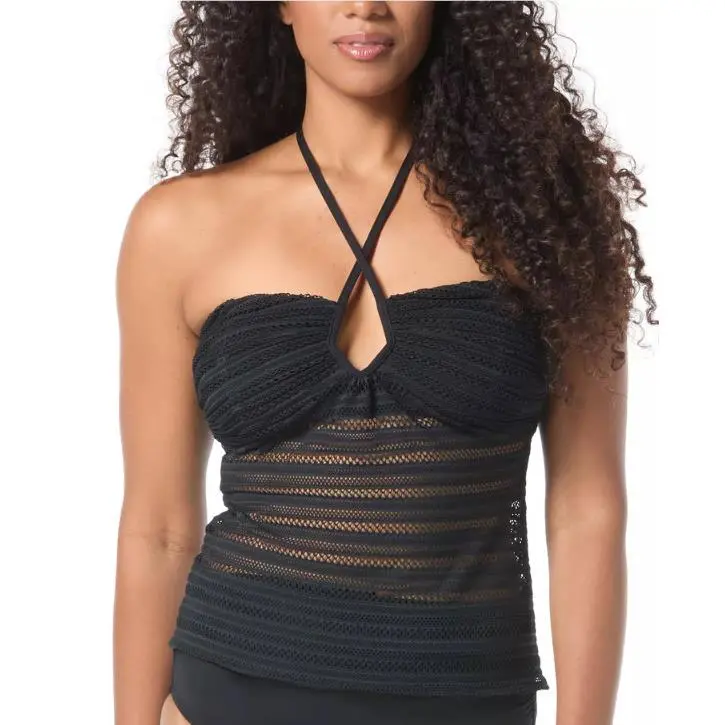 Coco  Women`s Opal Crochet Underwire Tankini Top Black 34DD 18226 by Reef