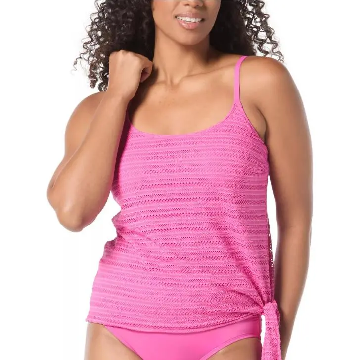 Coco  Women`s Stella Crochet Side-tie Tankini Top Pink Size 38D 17326 by Reef