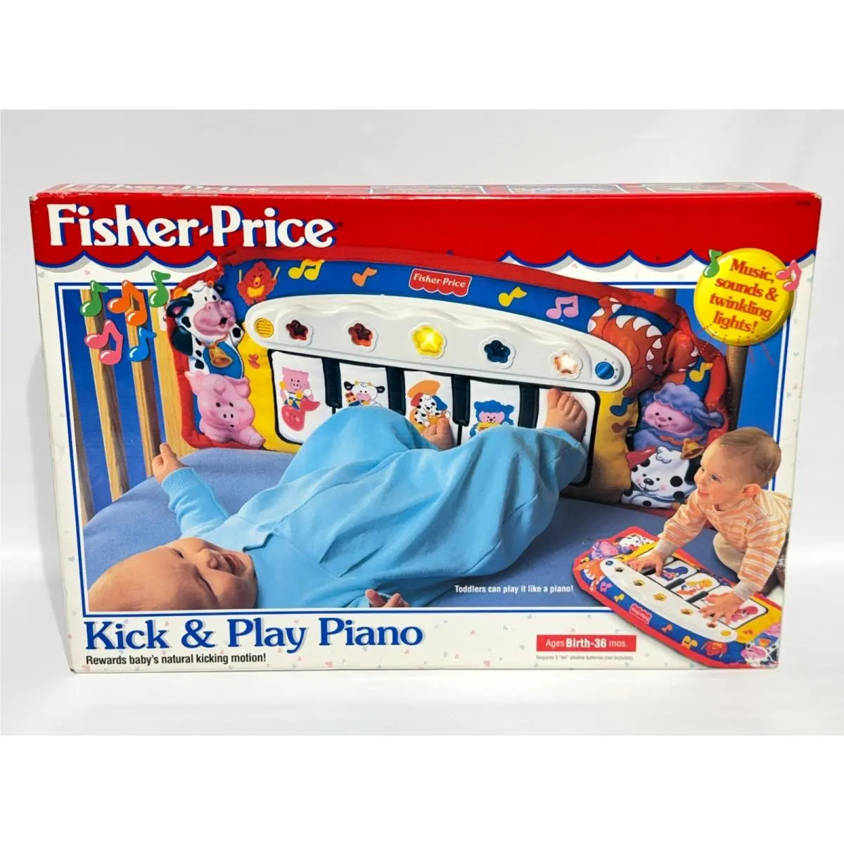 Vintage Fisher Price Kick Play Piano Crib Floor Toy Music Sounds Lights 1998