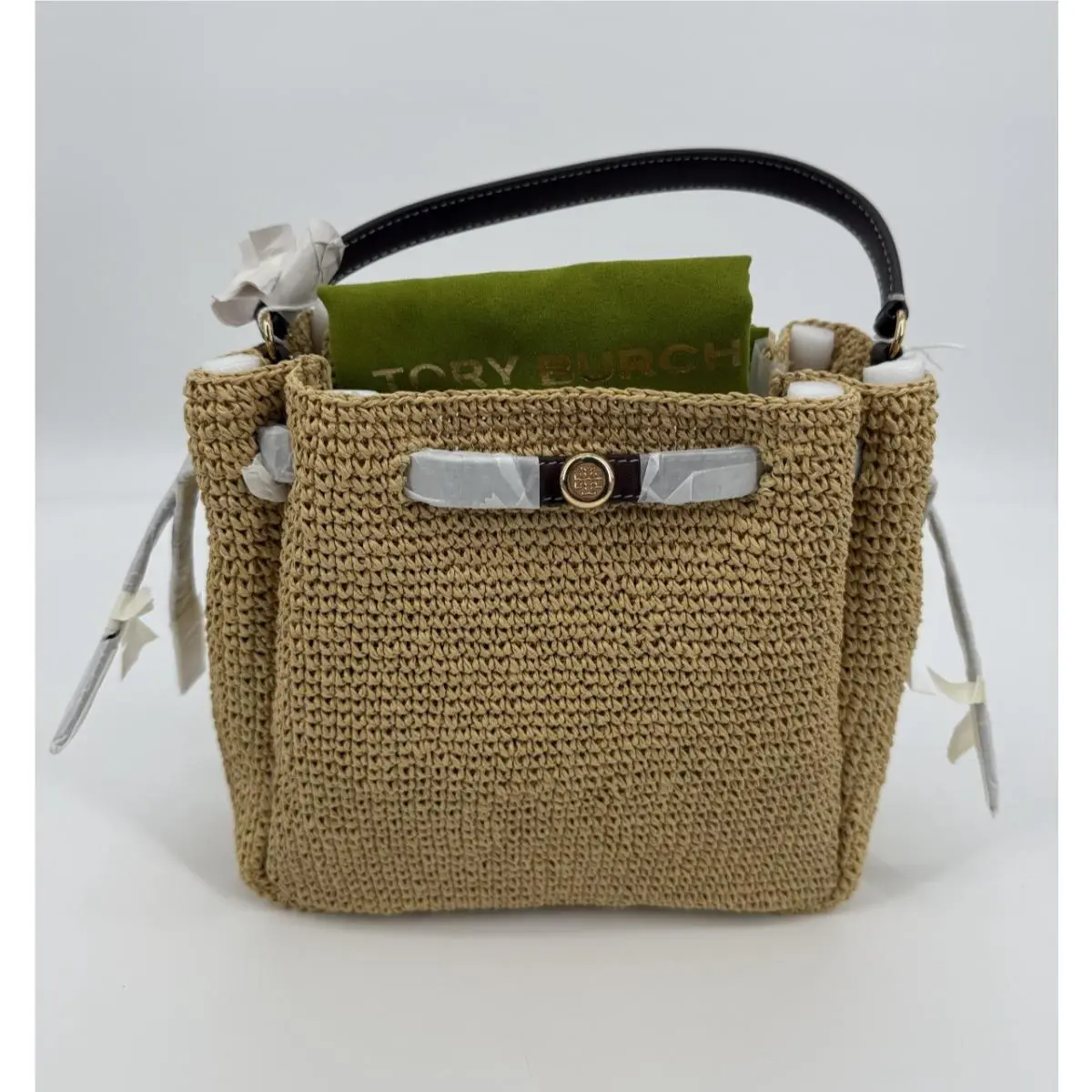 Tory Burch Romy Straw Woven Bucket Bag One Size 178665 S924-0008 Natural