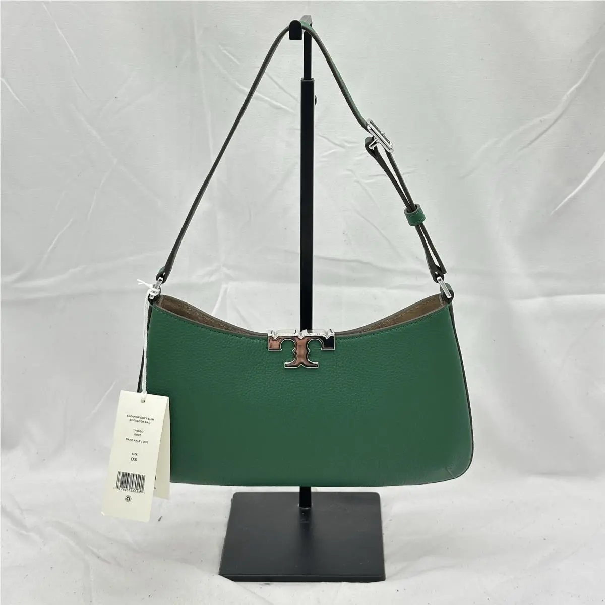 Tory Burch Womens Eleanor Soft Slim Shoulder Bag Pebble Leather Dark Kale