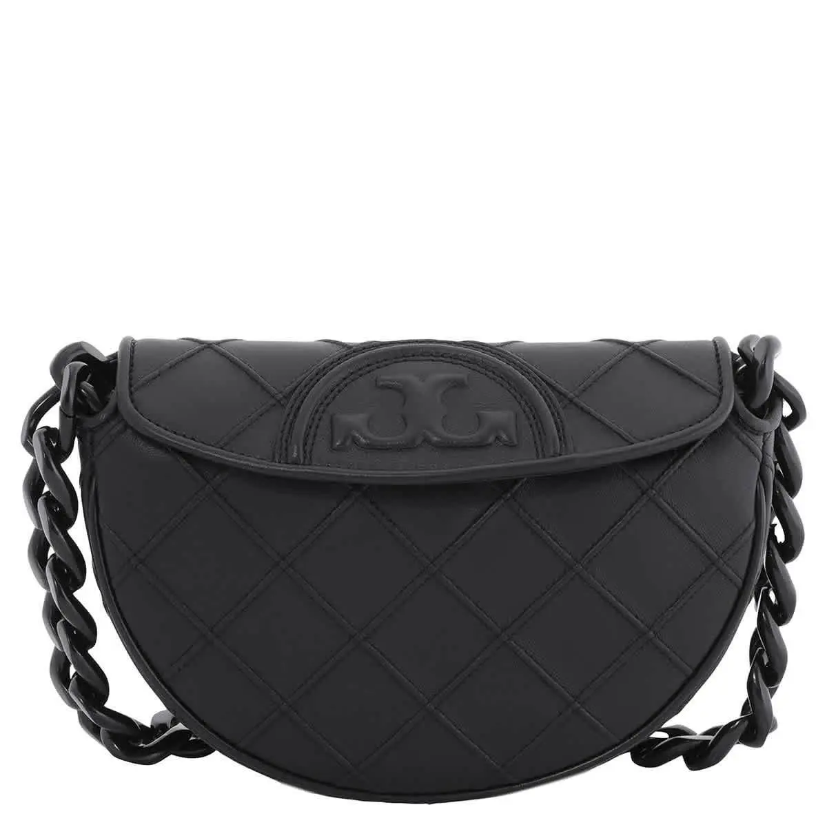 Tory Burch Black Leather Fleming Soft Mini Crescent Bag 162265-001 - Black, Exterior: Black