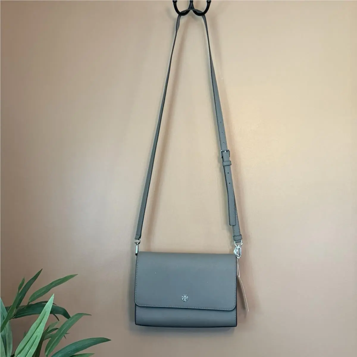 Tory Burch Emerson Combo Crossbody Bag Gray Heron Leather Shoulder Purse