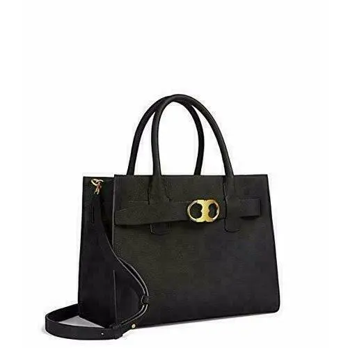 Tory Burch Black Gemini Link Leather Tote Handbag Bag