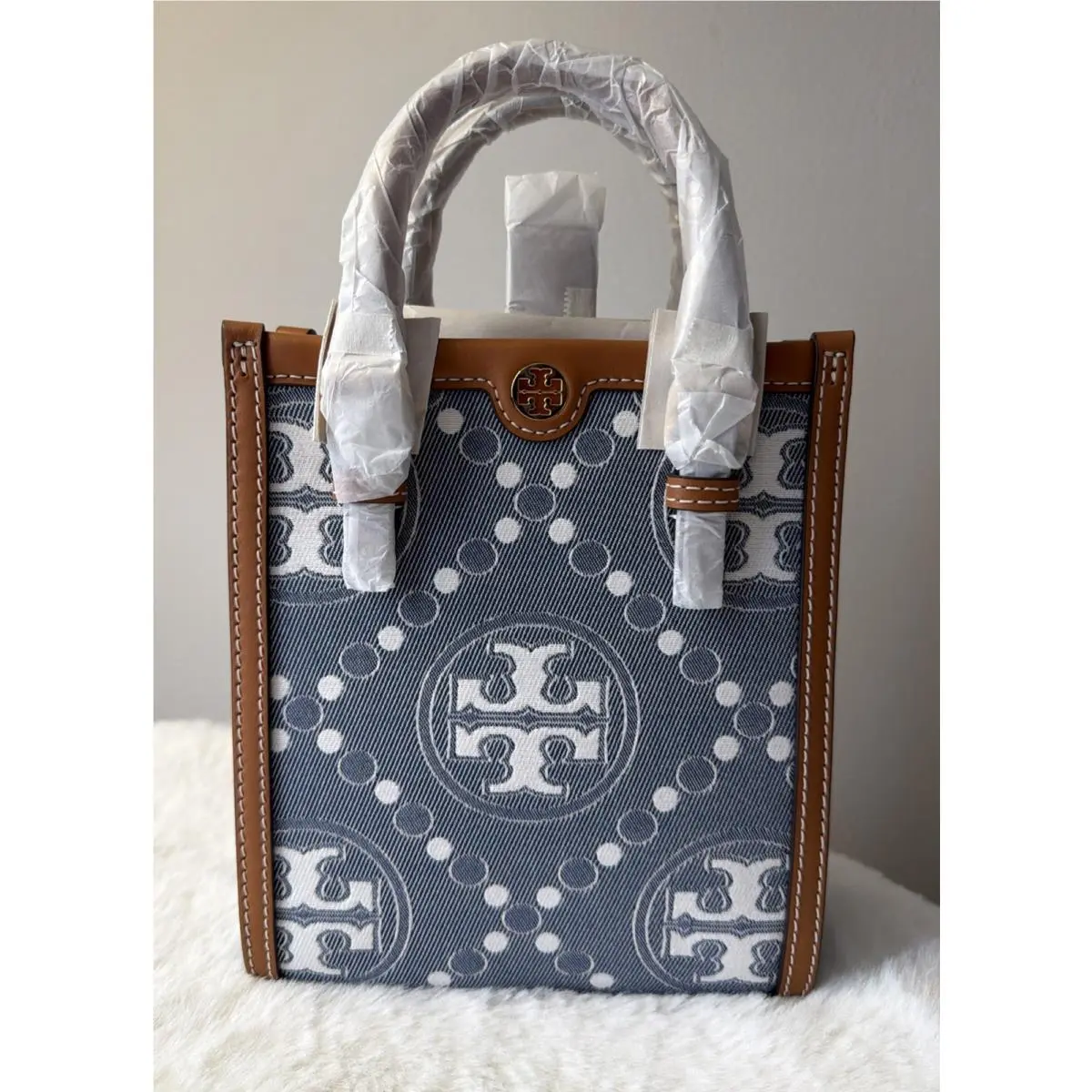 Tory Burch Mini T Monogram Denim Tote Multi