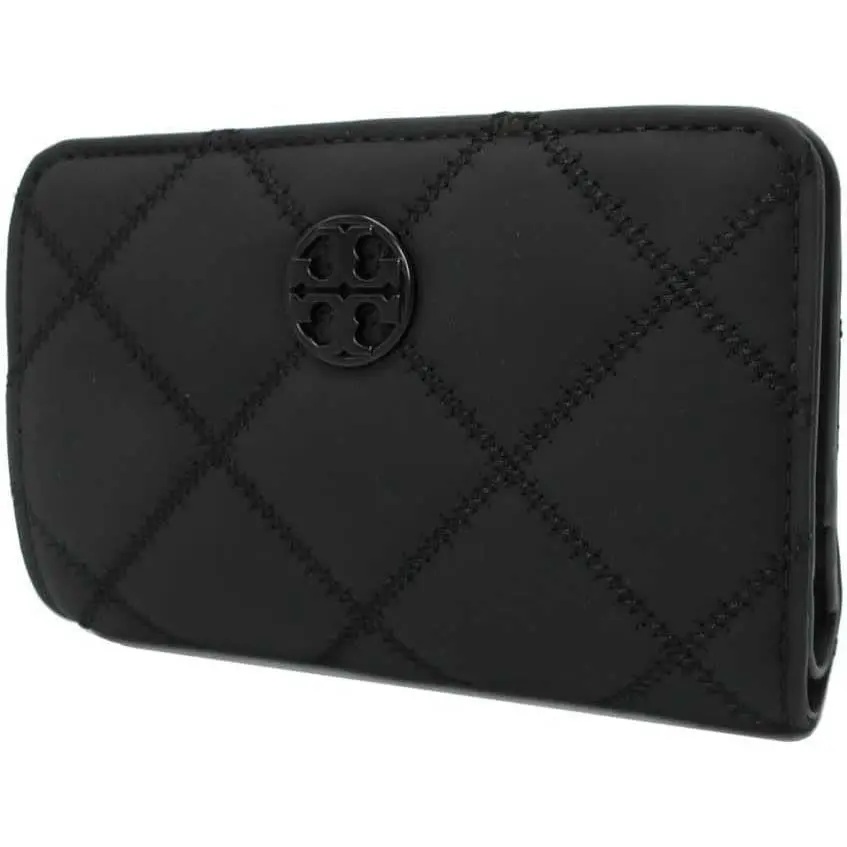 Tory Burch Matte Black Willa Quilted Leather Bi-fold Clutch Wallet Bag TB-096