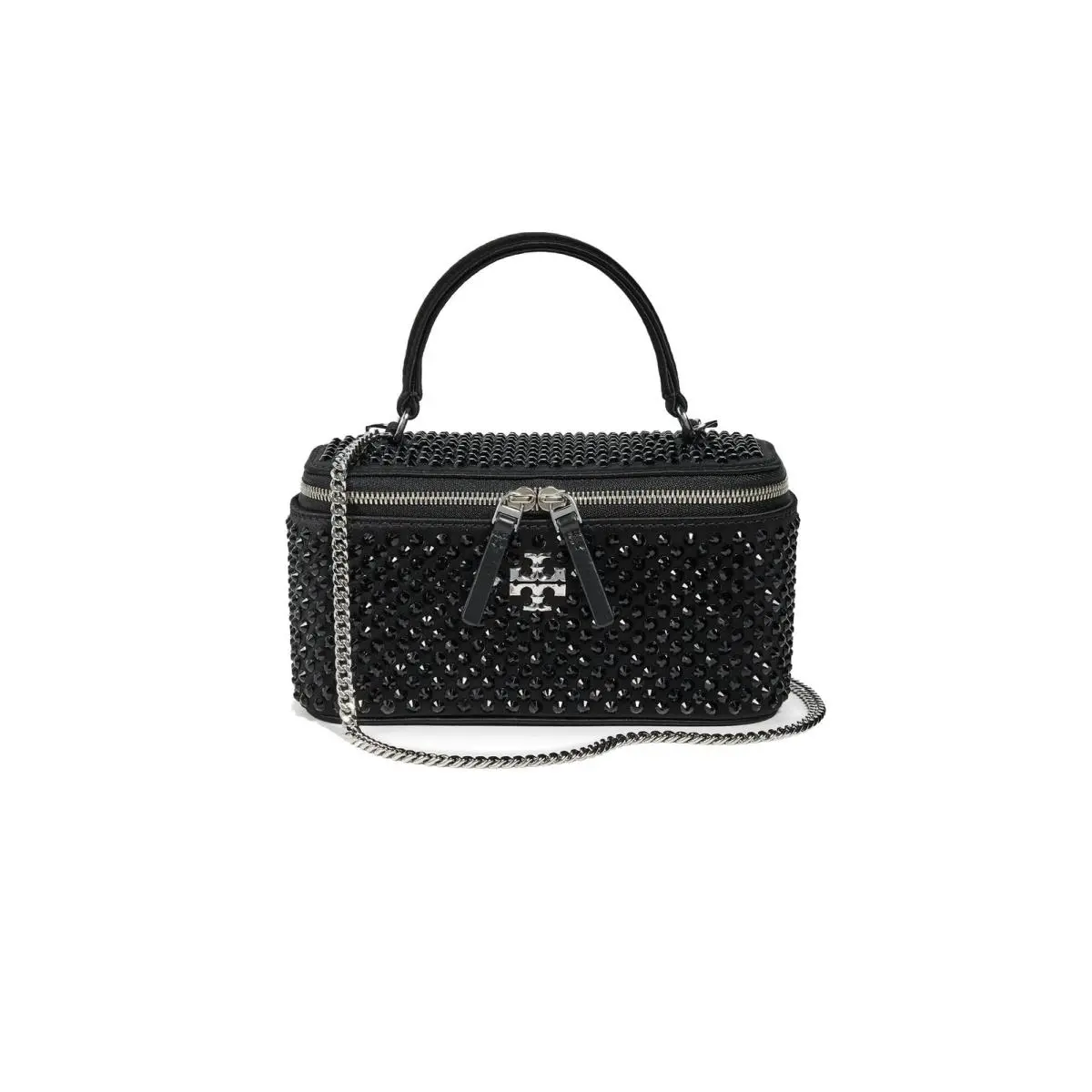 Tory Burch Women Kira Satin Hot Fix Embellished Vanity Case Black 169788 0525