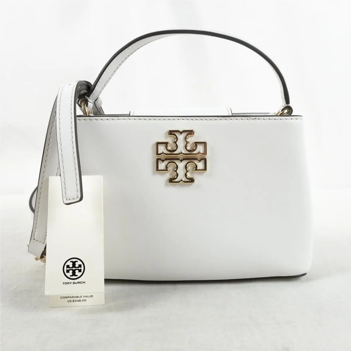 Tory Burch Britten Soft Leather Micro Satchel In Optic White with Gold Hardware
