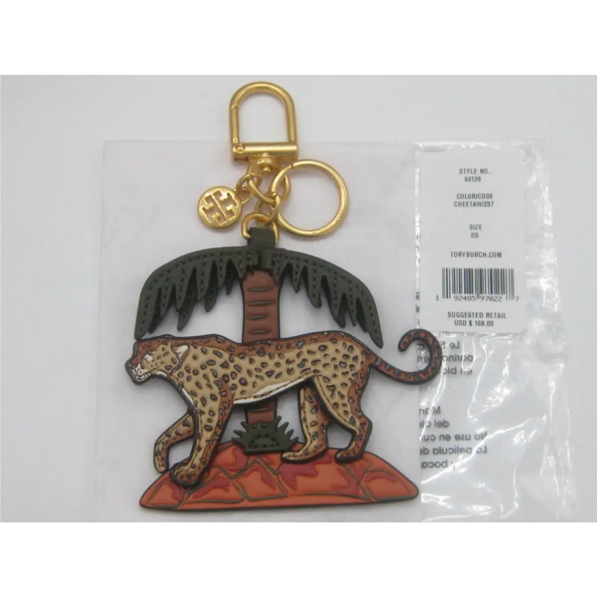 Tory Burch Cheetah Leather Key Fob Bag Charm in Orig. Tagged Packaging