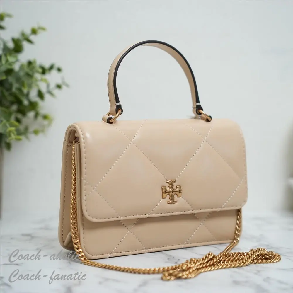 Tory Burch Kira Diamond Quilt Mini Top Handle Chain Wallet Vanilla Soft Serve