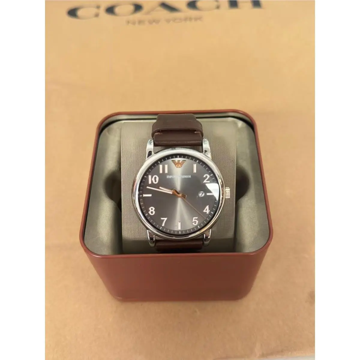 Grey Dial 43mm Brown Leather Men`s Watch AR11175 by Emporio Armani