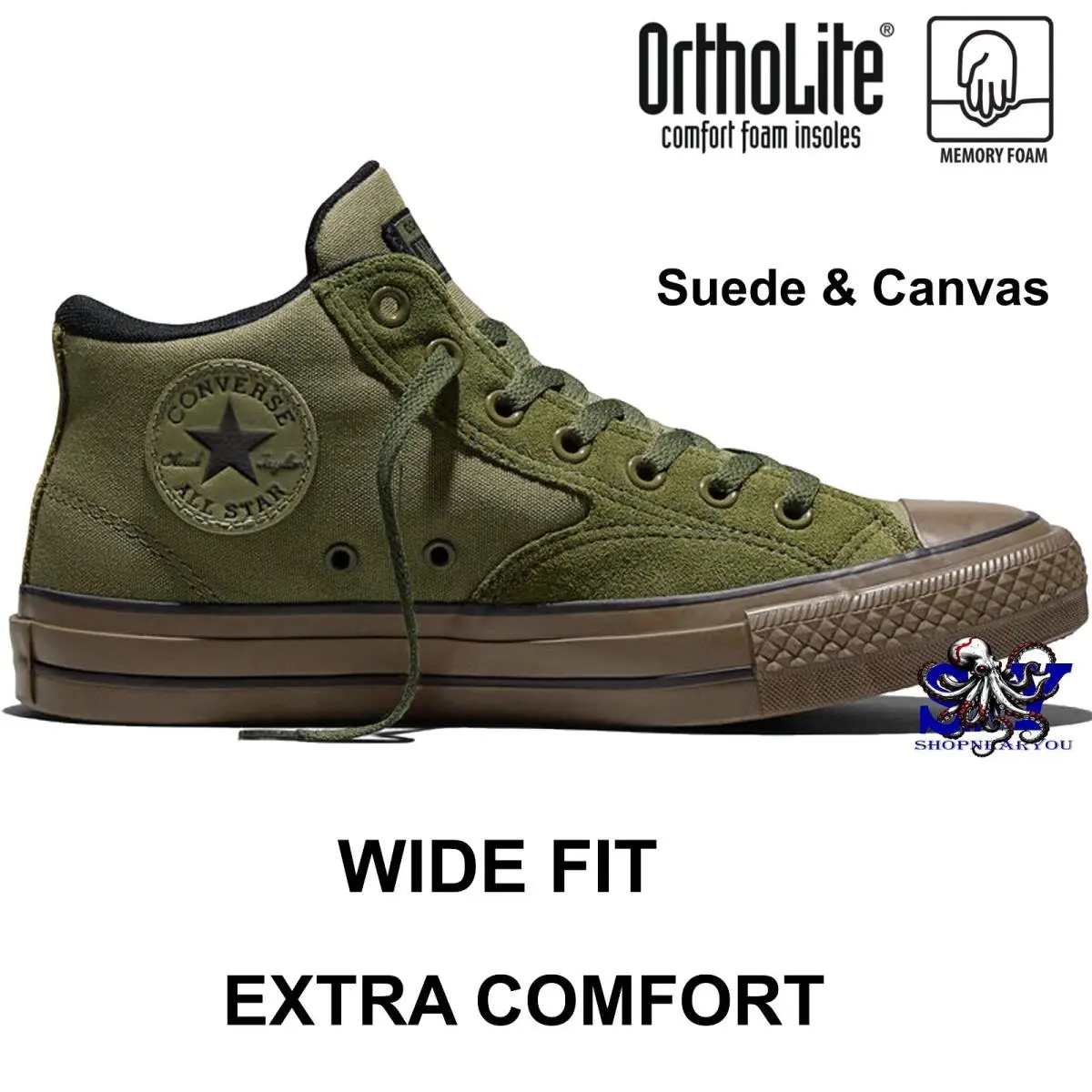 Converse Chuck Taylor Malden Street Mid Top Wide Men`s Shoes Green Suede Canvas