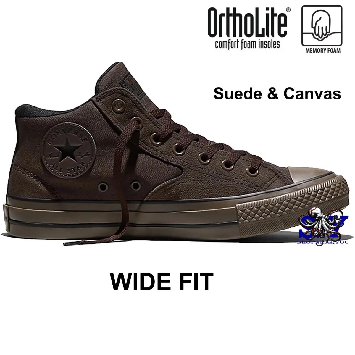 Converse Chuck Taylor Malden Street Mid Top Wide Men`s Shoes Brown Suede Canvas - Brown