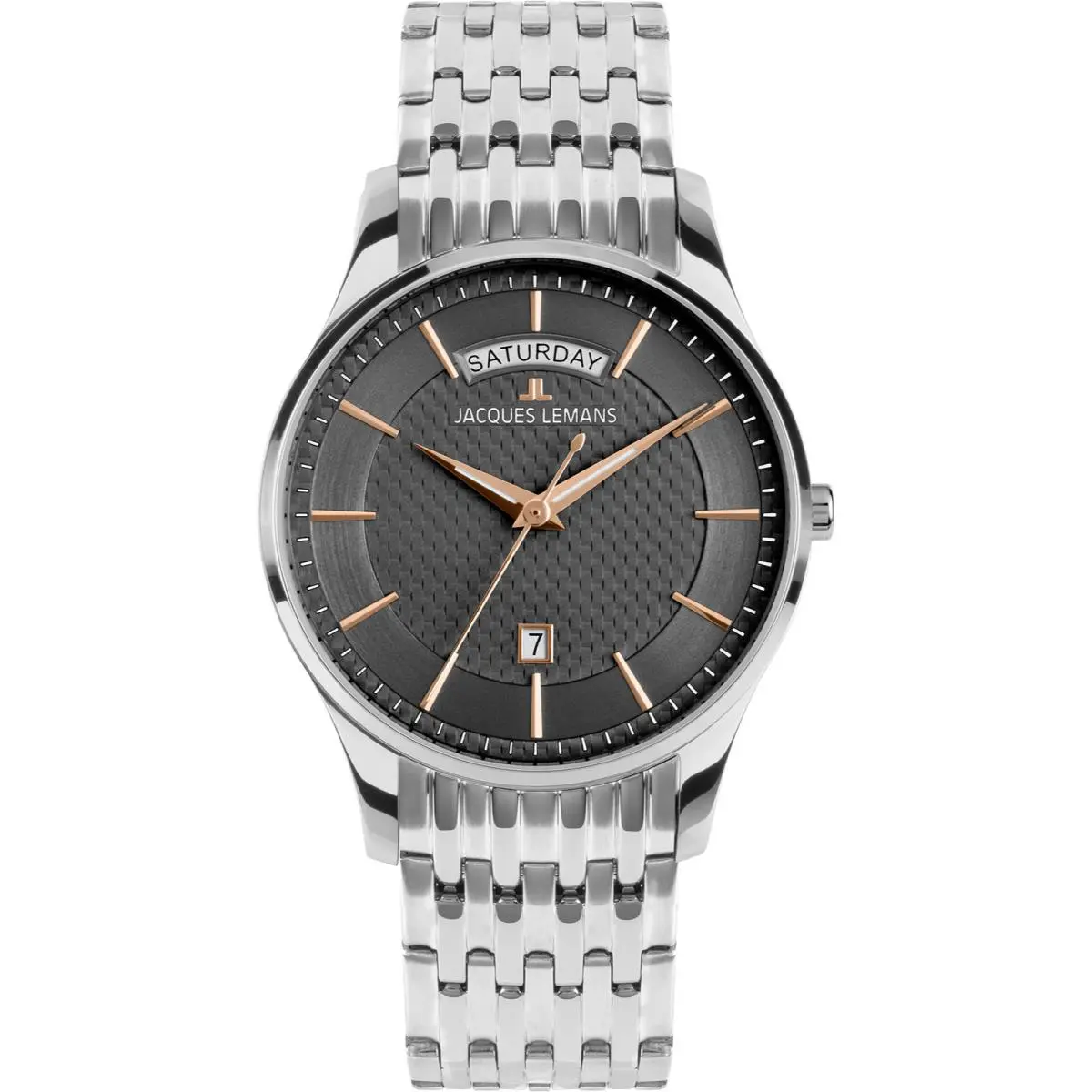 London Mens 40mm Gray Dial Day Date Stainless Steel Watch 1-2193I by Jacques Lemans