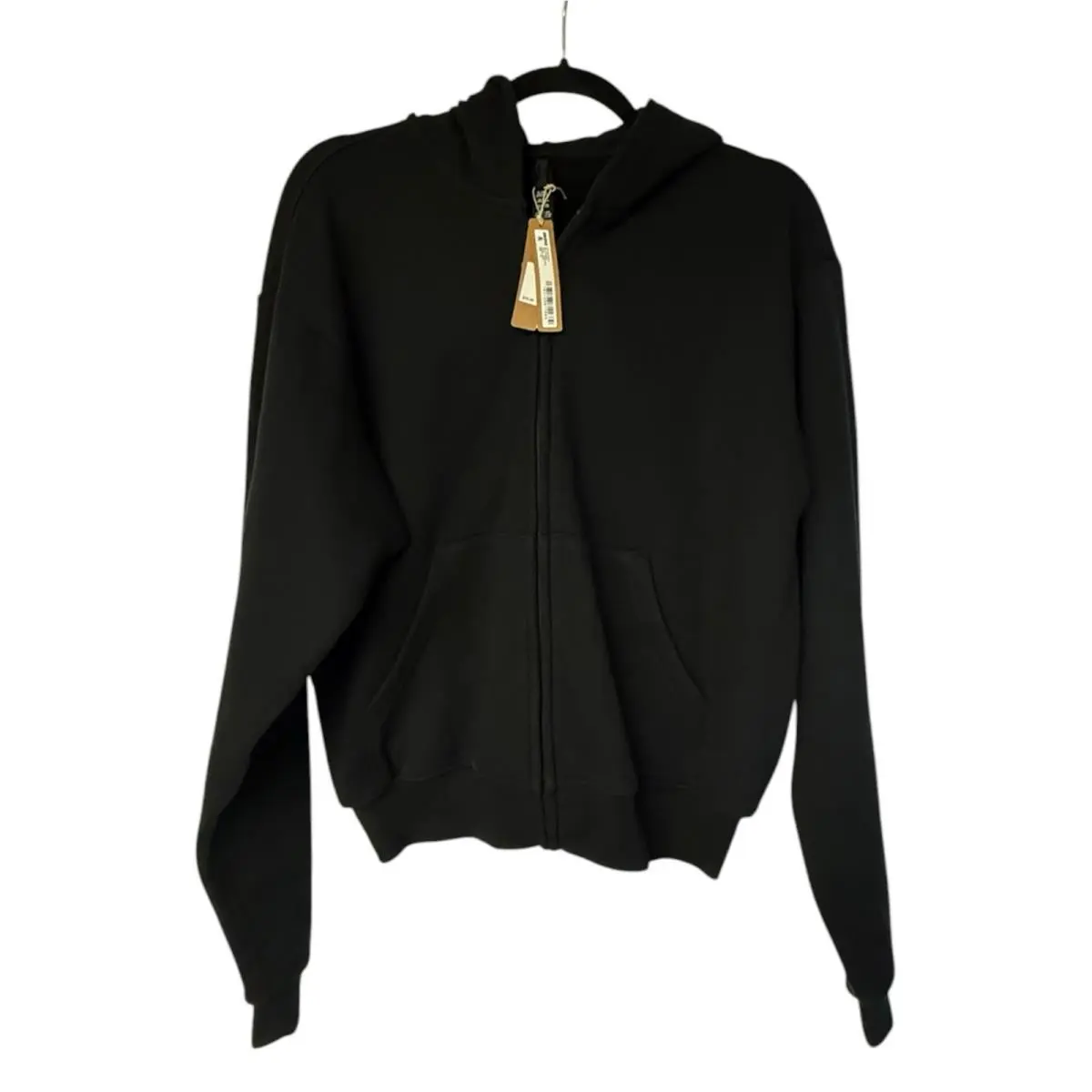 Cotton Fleece Classic Zip Up Hoodie Sweatshirt Black XS by Skims