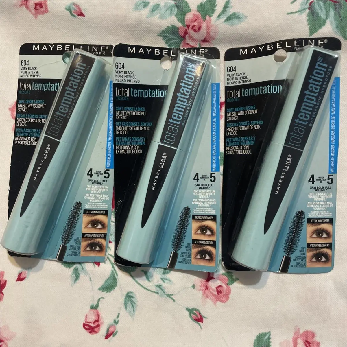3 Maybelline 604 Very Black Total Temptation Waterproof Mascara Nip Retired Htf