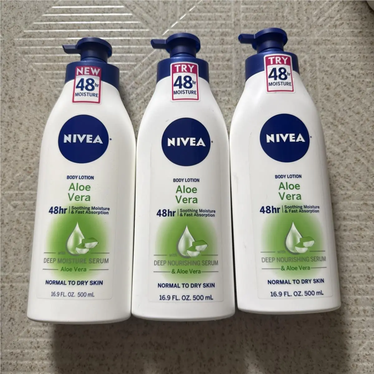 3 Pack Nivea Aloe Vera Body Lotion 48 Hr w/ Deep Moisture Serum 16.9oz
