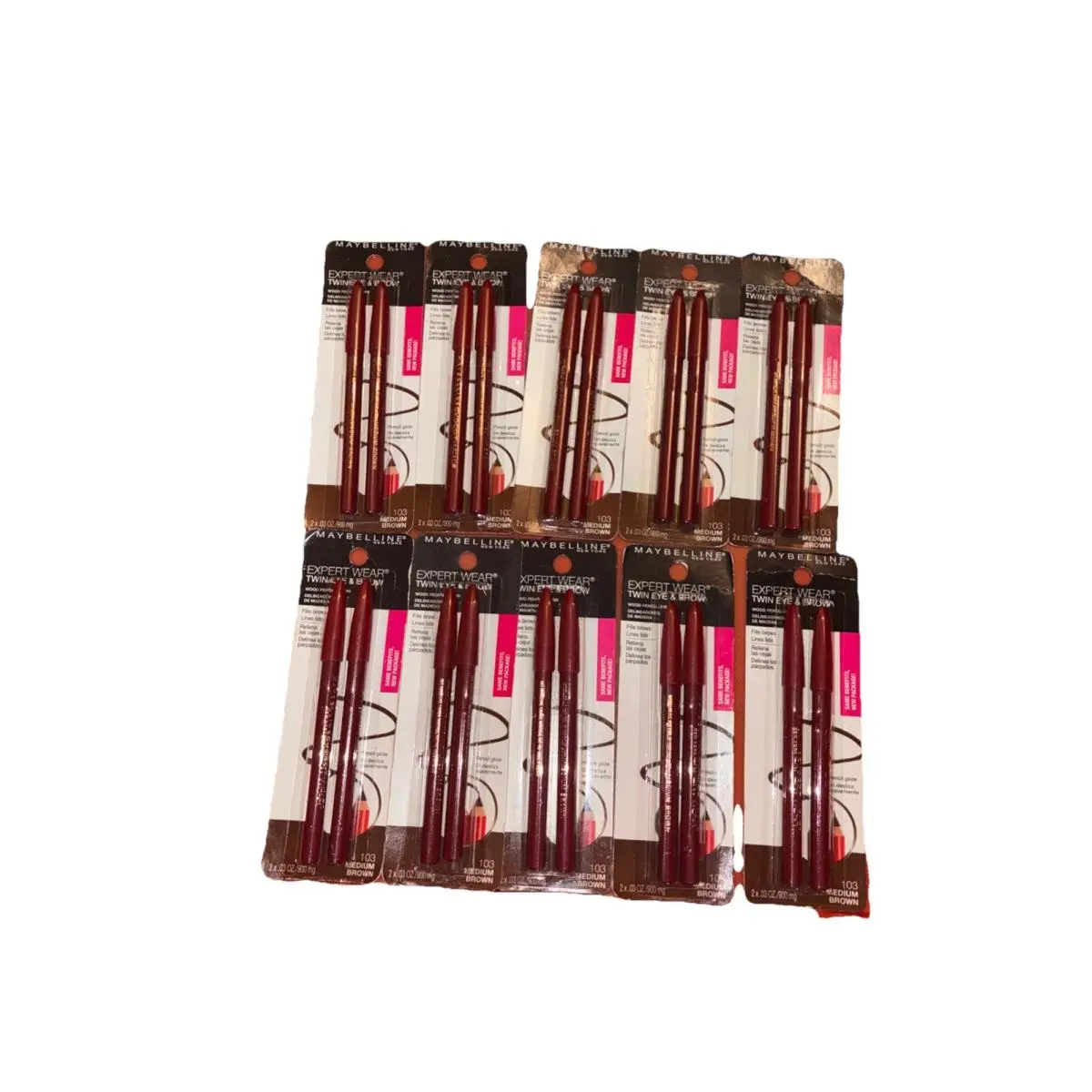 10 Pack Maybelline Expert Wear Twin Eye Brow Eyeliner Pencil 103 Medium Brown