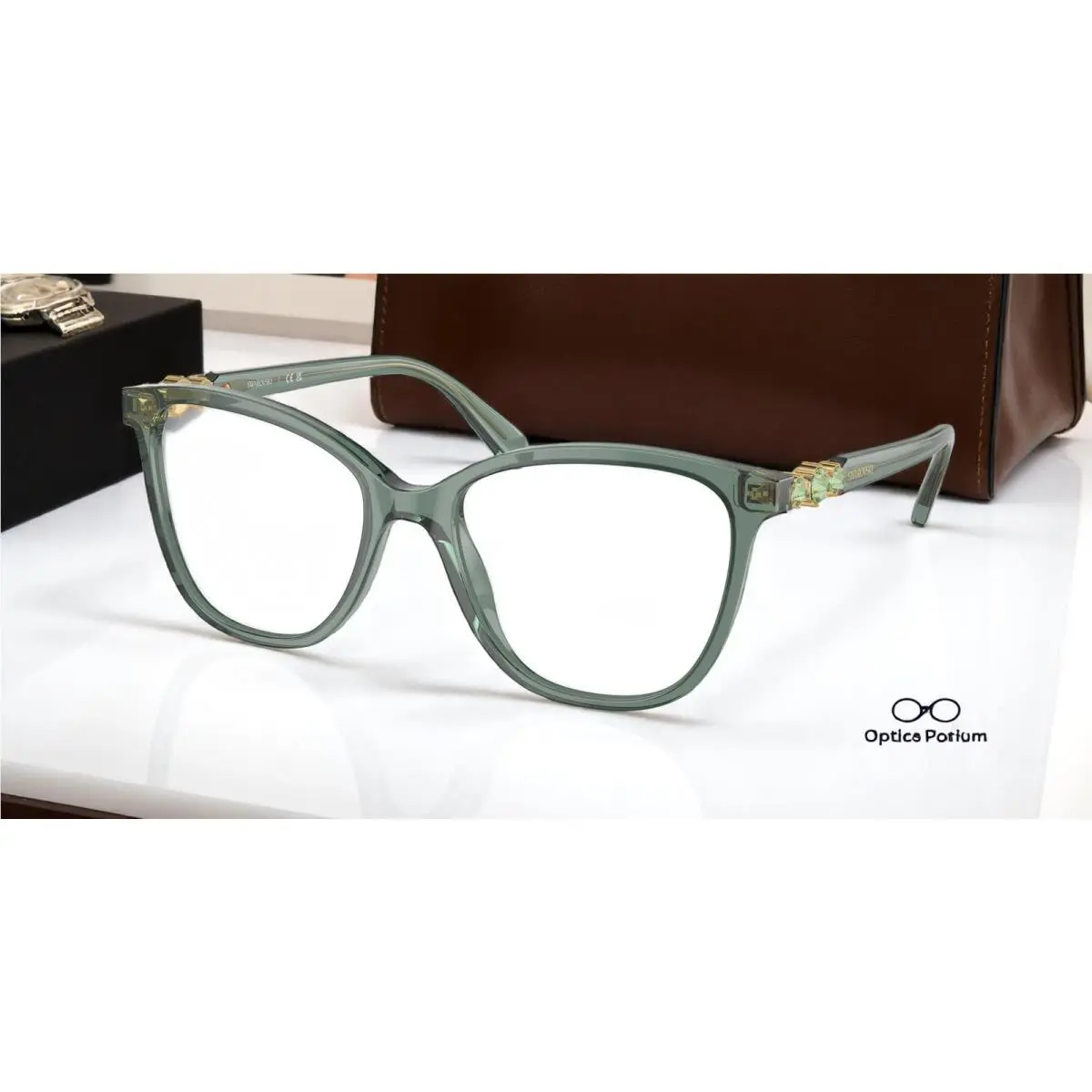SK2020 1043 Transparent Green Demo Lens 52 mm Women`s Eyeglasses by Swarovski