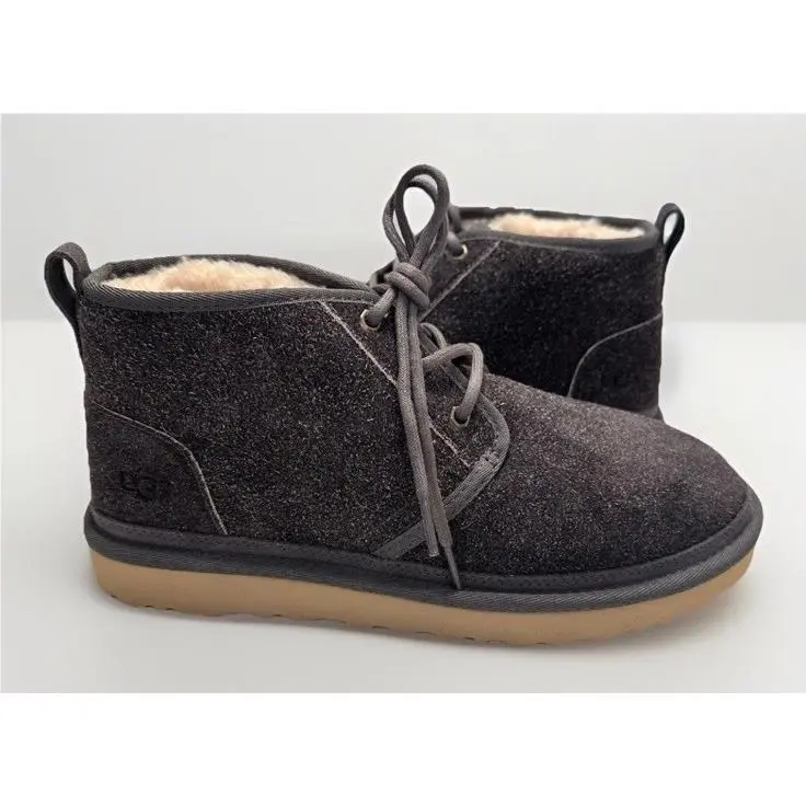 Ugg Men`s Neumel Shaggy Suede Chukka Boot Lace-up Shoes Sz12 1158219 D.grey
