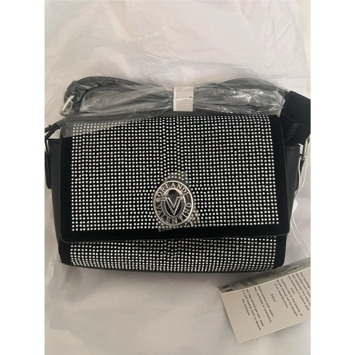 Valentino Orlandi Black with Silver Rhinestone Studded Crossbody Elegant Bag