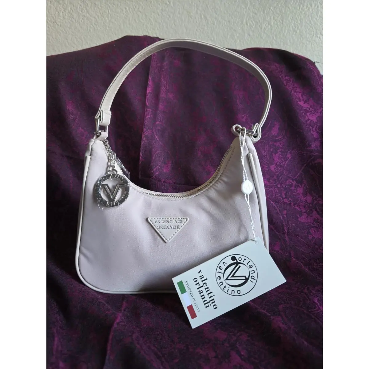 Valentino Orlandi Nylon Hobo Bag - Light Grey V-3015