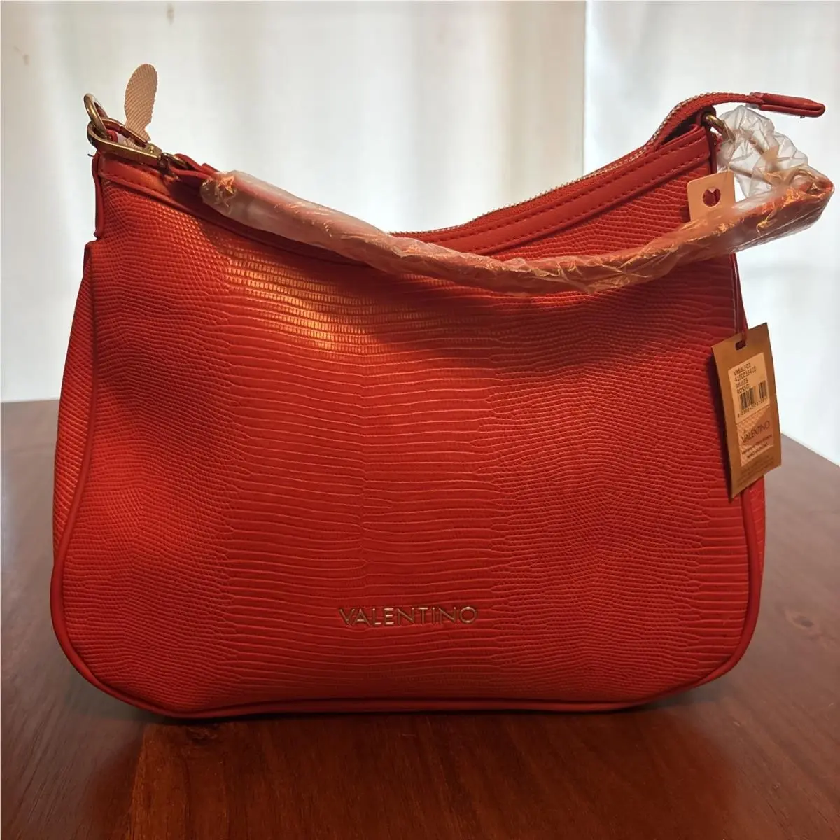 Valentino by Mario Valentino Rosso Red Lizard Embossed Hobo Shoulder Bag