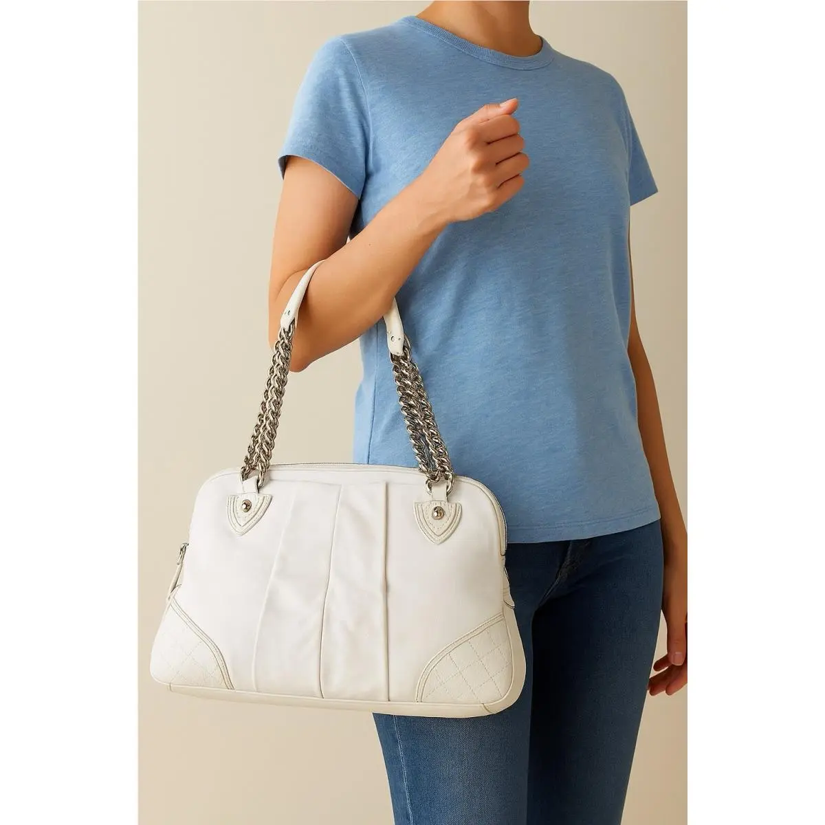 Marc Jacobs White Bowler Bag Y2K Vintage Pleated Chain Old Money Italy