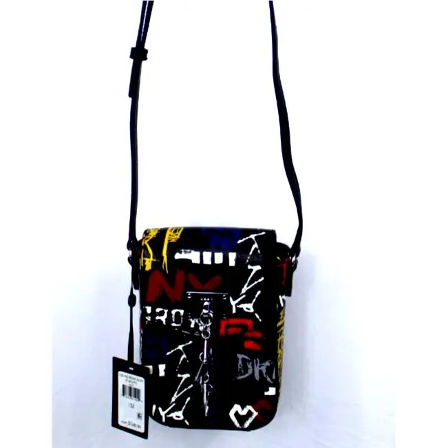 Dkny Elissa Graffiti Crossbody Bag Black Silver Logo Charms Leather W/tags