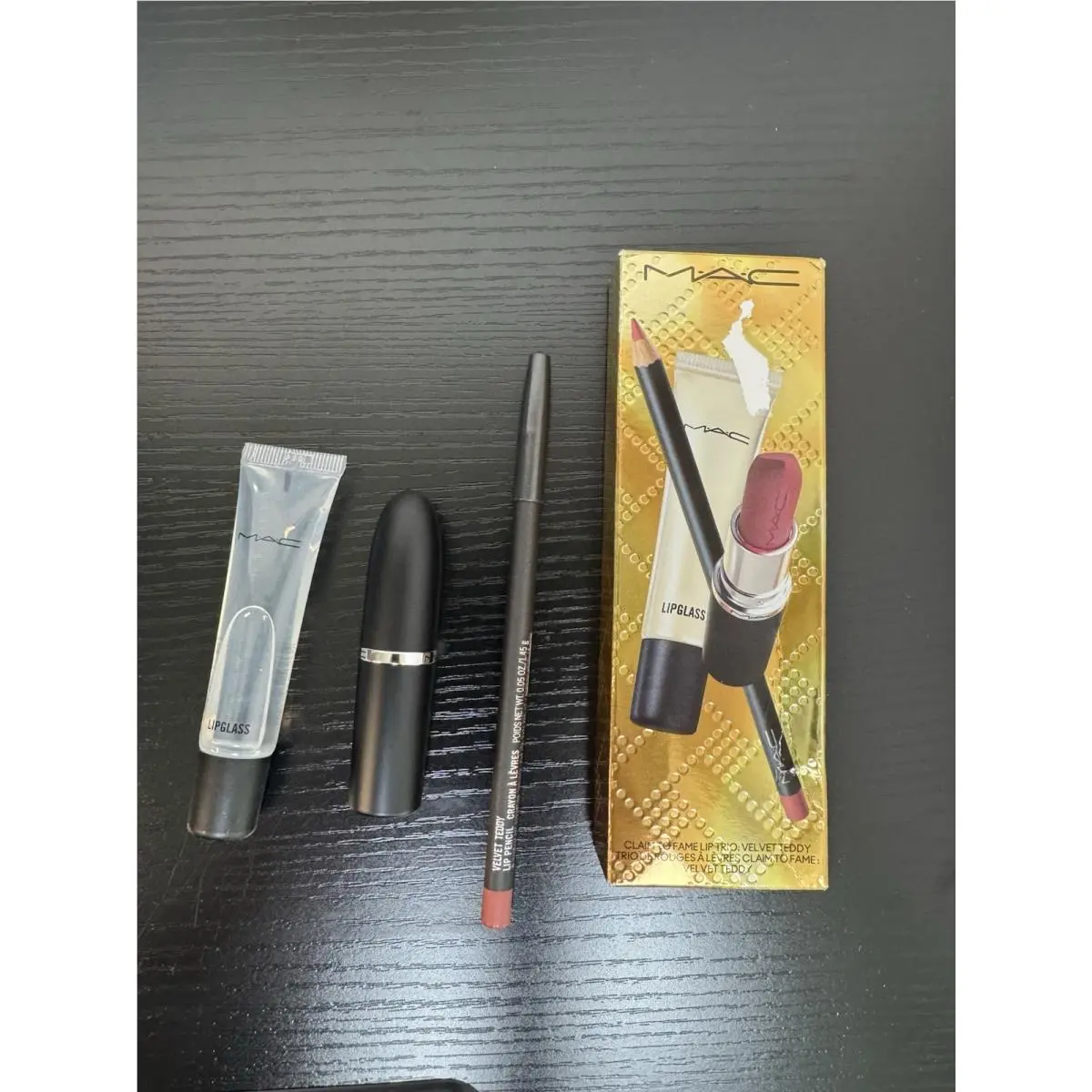 Mac Claim To Fame Lip Trio Velvet Teddy Lipstick Liner Lip Gloss Set