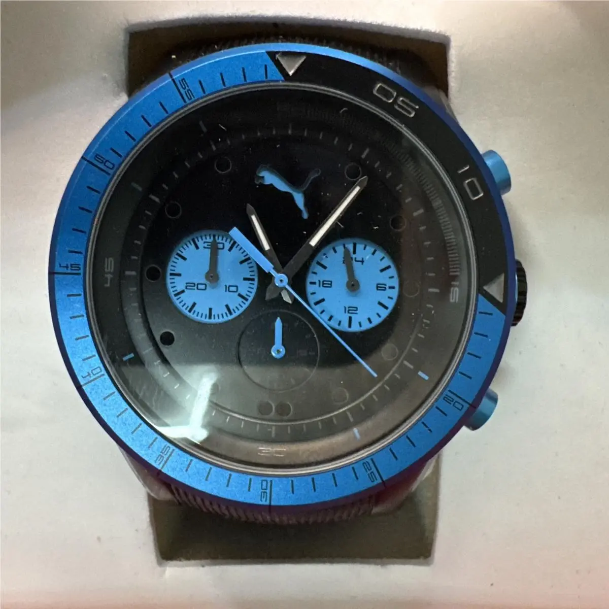 Puma Time PU102821002 Men’s Chronograph Watch Black Blue Silicone Band w/ Box