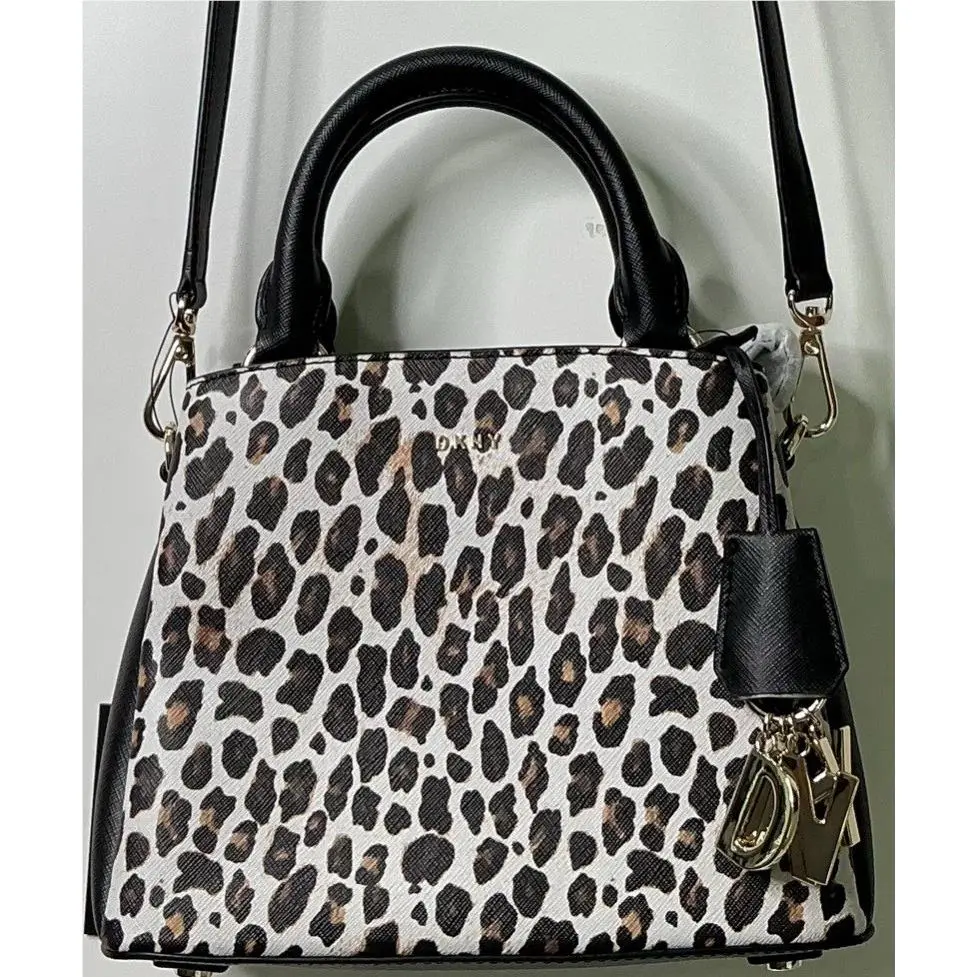 Dkny Brown Black Leopard Print Satchel Bag Gold Hardware